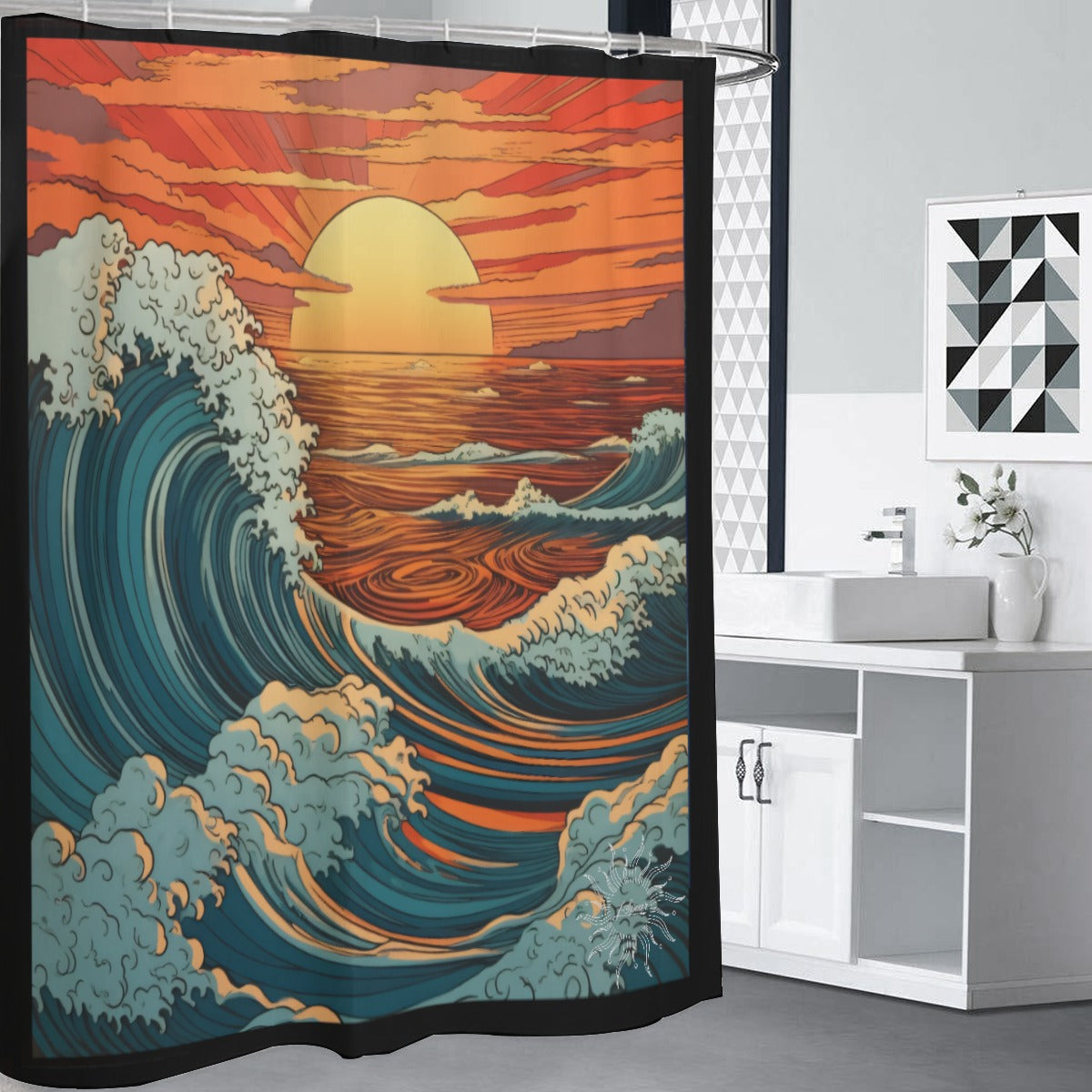 Japanese Sunrise: Shower Curtains 150(gsm)