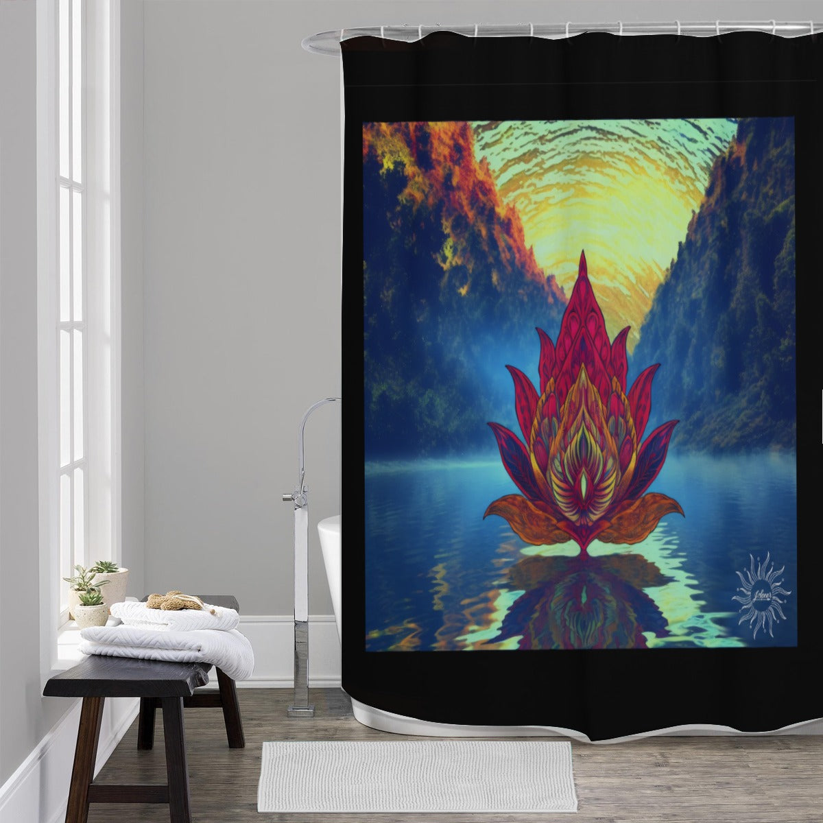 Lotus on Water: Shower Curtains 150（gsm）