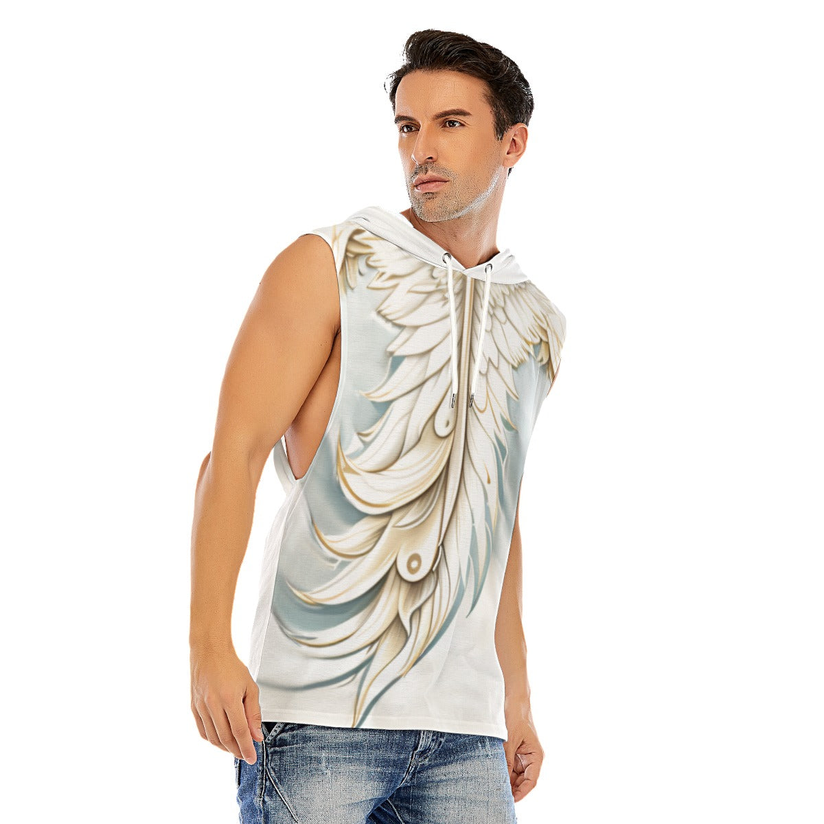 White Feather: Sleeveless Pullover Hoodie