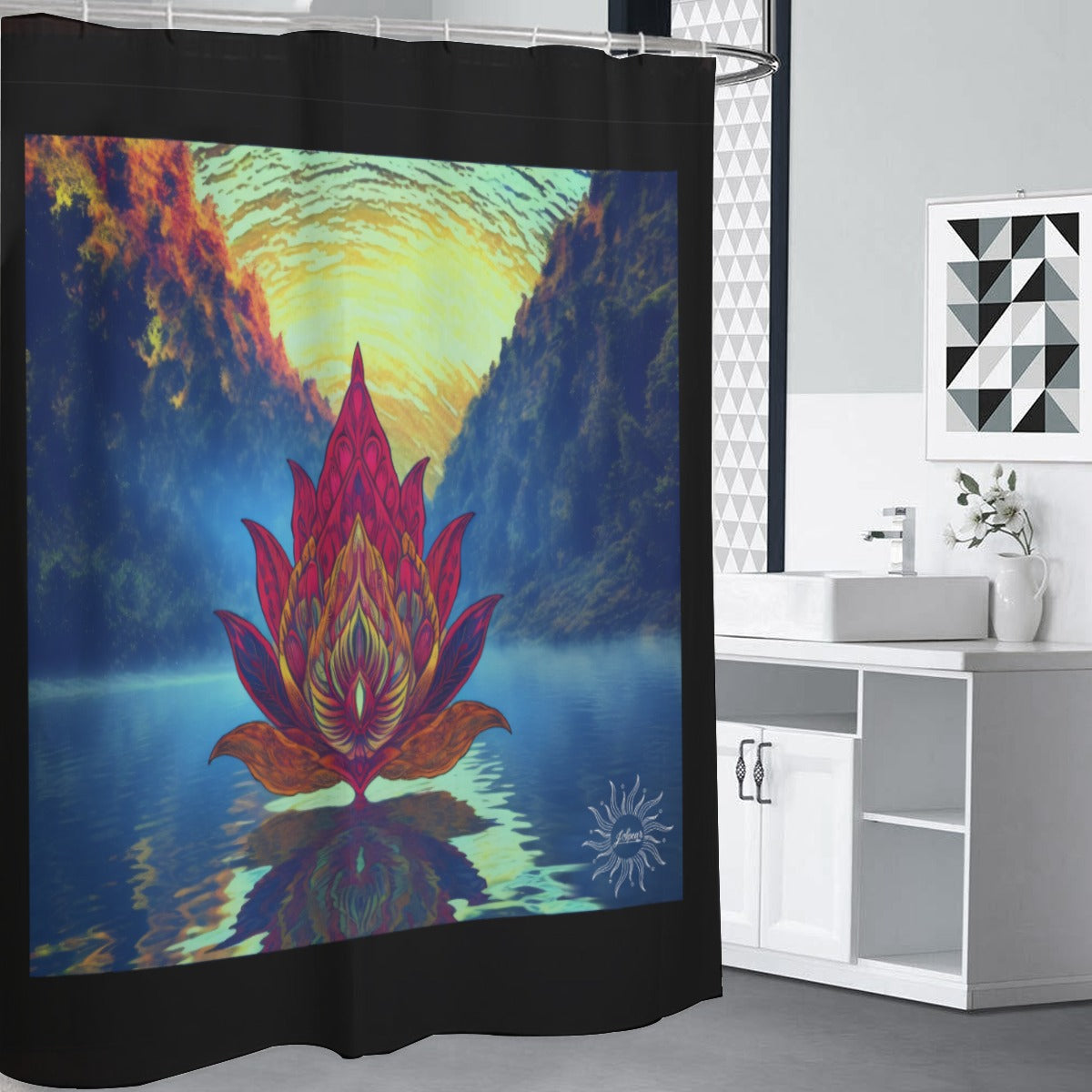 Lotus on Water: Shower Curtains 150（gsm）