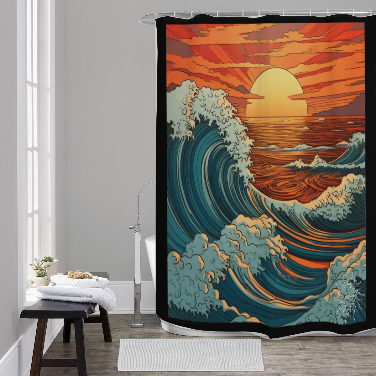 Japanese Sunrise: Shower Curtains 150（gsm）